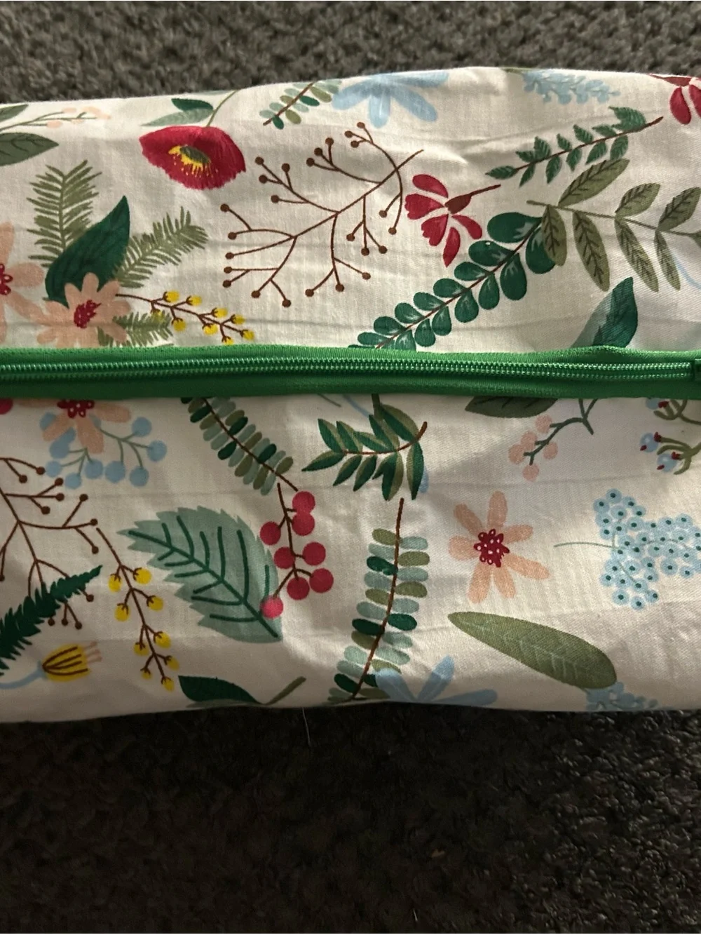Hand Crafted Floral Cosmetic Bag with Green Zipper